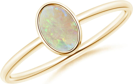 Natural Classic Bezel-Set Oval Opal Ring in Sterling Silver/14Ct Solid Gold for Women (Size-6X4Mm) 