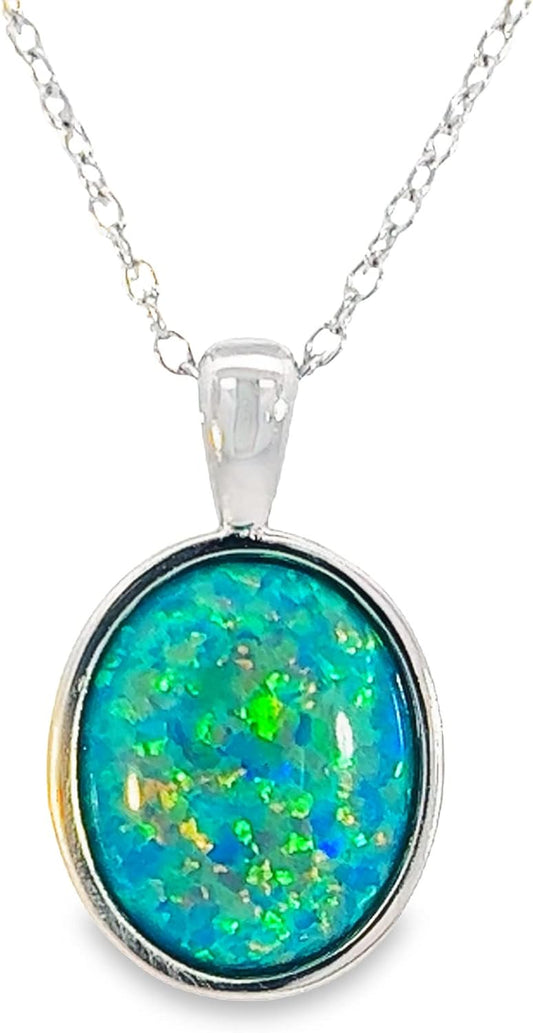 Australian opal Sterling Silver Necklace Bezel 12X10Mm Created Opal 