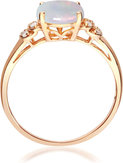 10K Rose Gold Natural Opal Ring with stunning and captivating Diamonds