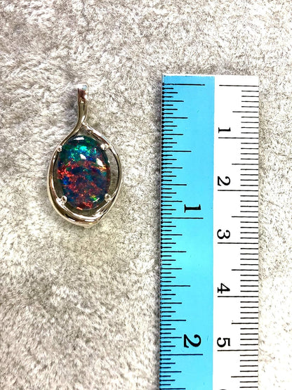 14X10Mm Genuine Multi Colour Australian Triplets Opal Necklace Pendant in Sterling Silver with Gold Plated Women's Opal Jewellery