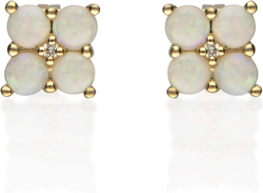 14K Yellow Gold Natural Australian Opal Earrings with Diamonds (Round-Cut) Shaped (GJ3476E-OA)