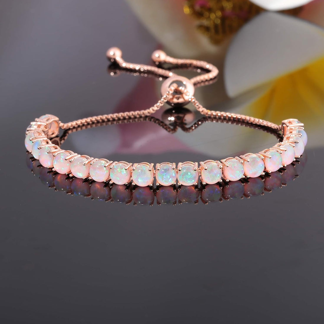 Adjustable Silver Plated Australian Opal Tennis Bracelet - Fashion Jewelry Gift dipped in rose gold plating 