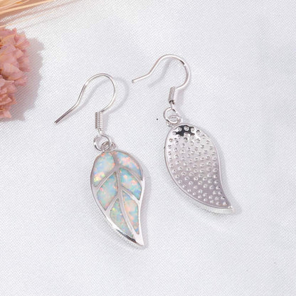 18K White Gold Plated Leaf Opal Dangle Drop Earrings for Women Teen Girls Hypoallergenic Opal Jewelry Gift