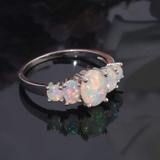 Sterling Silver or Gold Plated Created White/Blue/Orange/Pink Fire Opal Ring for Wome Opal Jewelry Gift Gemstone Ring Size 5-12