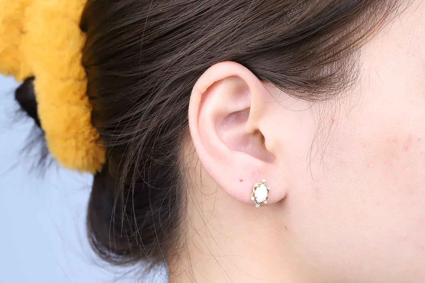 Women'S 10K Yellow Gold Natural Australian Opal Earrings with Diamonds (Oval-Cut) Shaped