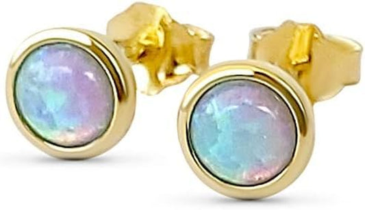 Light Blue Opal Earrings - 6Mm Gold Plated Stud Earrings - Minimalist Opal Studs Earrings