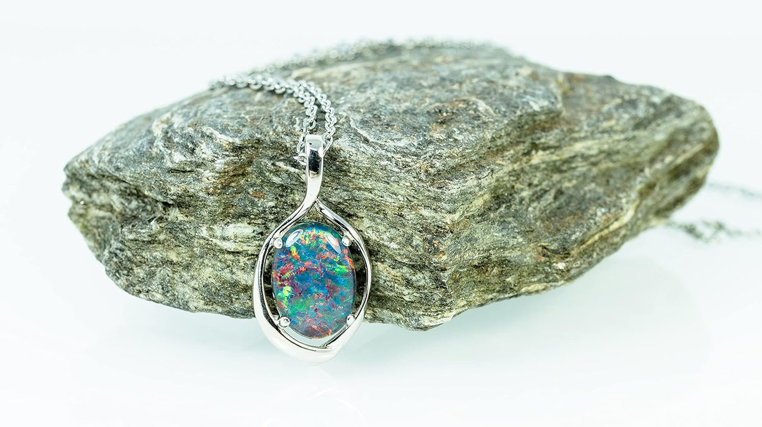 14X10Mm Genuine Multi Colour Australian Triplets Opal Necklace Pendant in Sterling Silver with Gold Plated Women's Opal Jewellery