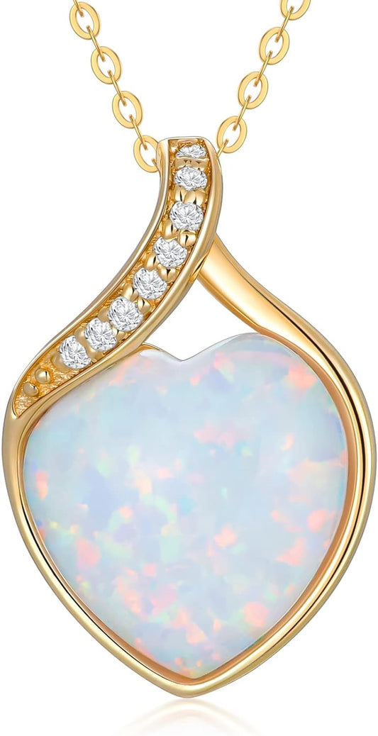 14K Solid Gold White Opal Necklace, Opal Jewellery, Genuine Diamonds