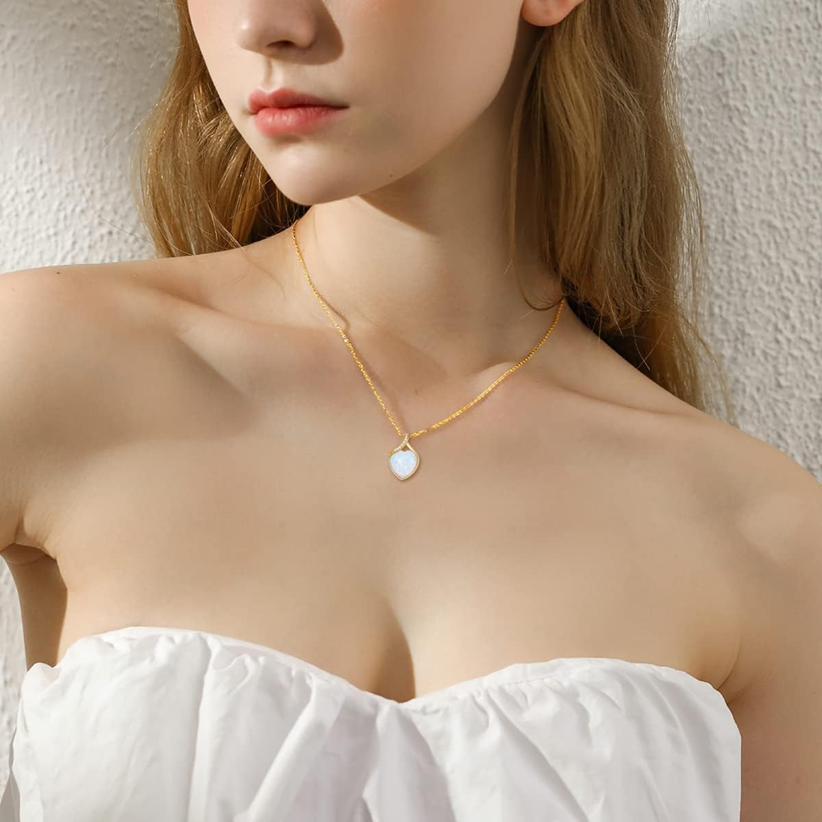 14K Solid Gold White Opal Necklace, Opal Jewellery, Genuine Diamonds