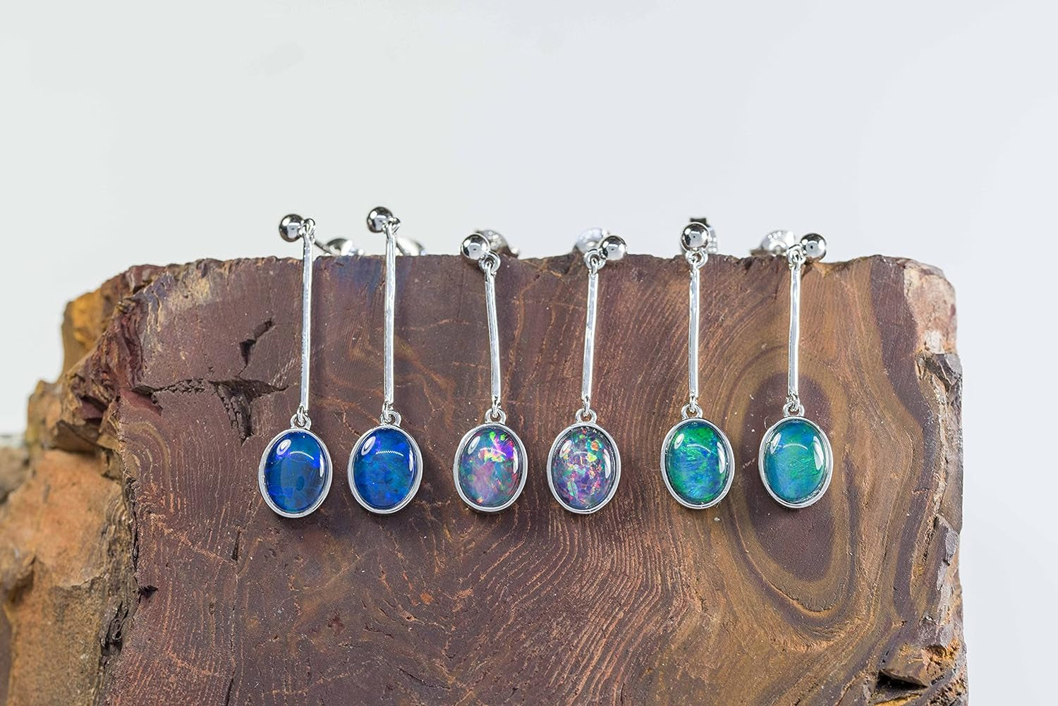 GENUINE Opal Earrings - Fire Opal - Australian Triplet Opal Drop Earring in Sterling Silver White Gold Plated Women'S Jewellery