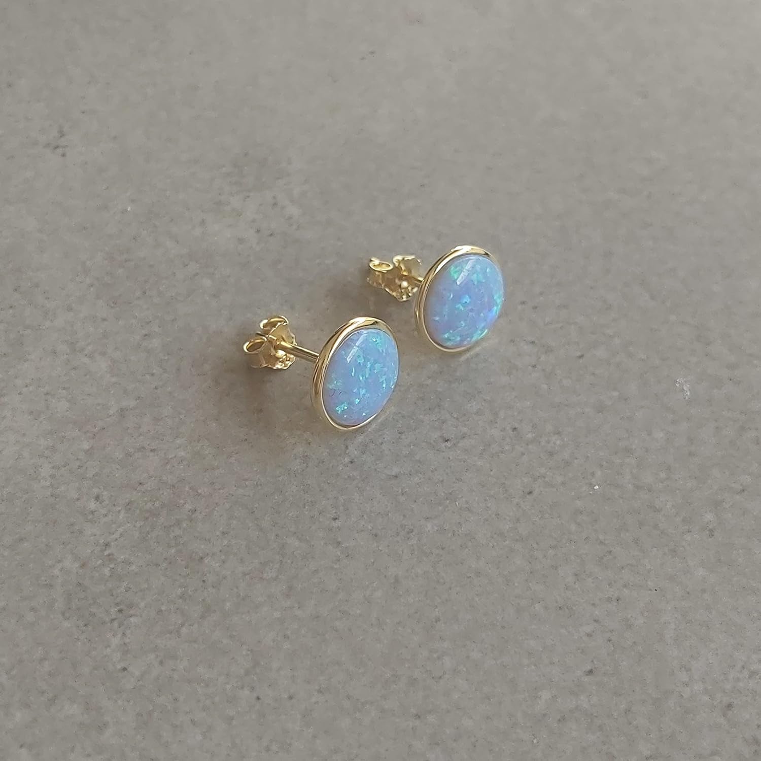 Light Blue Opal Earrings - 6Mm Gold Plated Stud Earrings - Minimalist Opal Studs Earrings