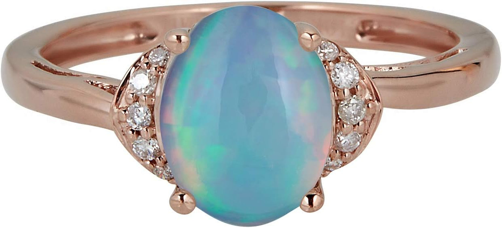 Women'S 10K Rose Gold Natural Australian Opal Ring with Real Diamonds (GJ17002R-OA-7-P)