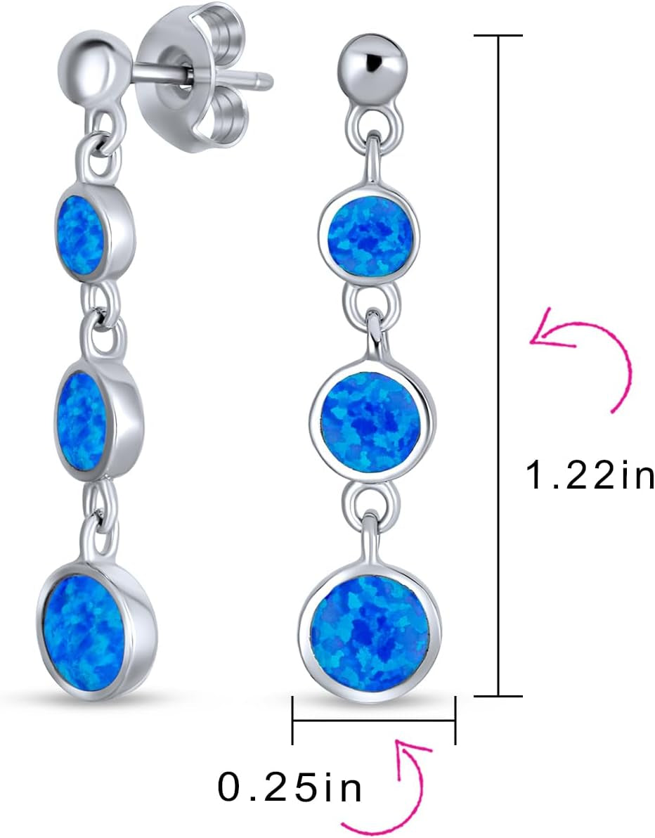 Geometric Gemstone Double Strand, Blue Fire Circle Opal Waterfall Dangle Earrings for Women Gold Plated .925 Sterling Silver