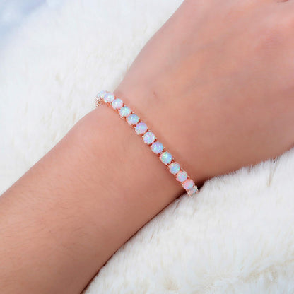 Adjustable Silver Plated Australian Opal Tennis Bracelet - Fashion Jewelry Gift dipped in rose gold plating 