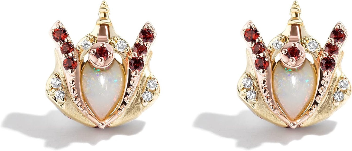 Fine Jewellery, Earrings in Sterling Silver, 10K Yellow and Rose Gold with 1/20 CT Diamonds and Australian Opal