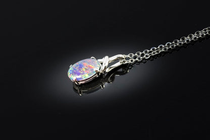 Australian Fire Opal Necklace - 11X9Mm - Australian Triplets Opal Necklace Pendant in 925 Sterling Silver Gold Plated Women'S Jewelry, Australian Triplet Opal in Sterling Silver, Triplet-Opal