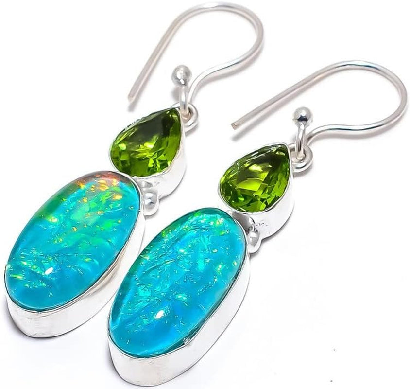 Australian Triplet Fire Opal, Earring 925 Sterling Silver Jewelry Earring 1.9" AS-2327