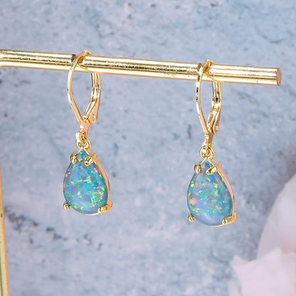 Teardrop Leverback Dangle Earrings for Women Girls Hypoallergenic Created Fire Opal Pendant Drop Earrings 14K White/Rose/Gold Hanging Lever Earrings Fashion Graduation Party Jewelry Gifts