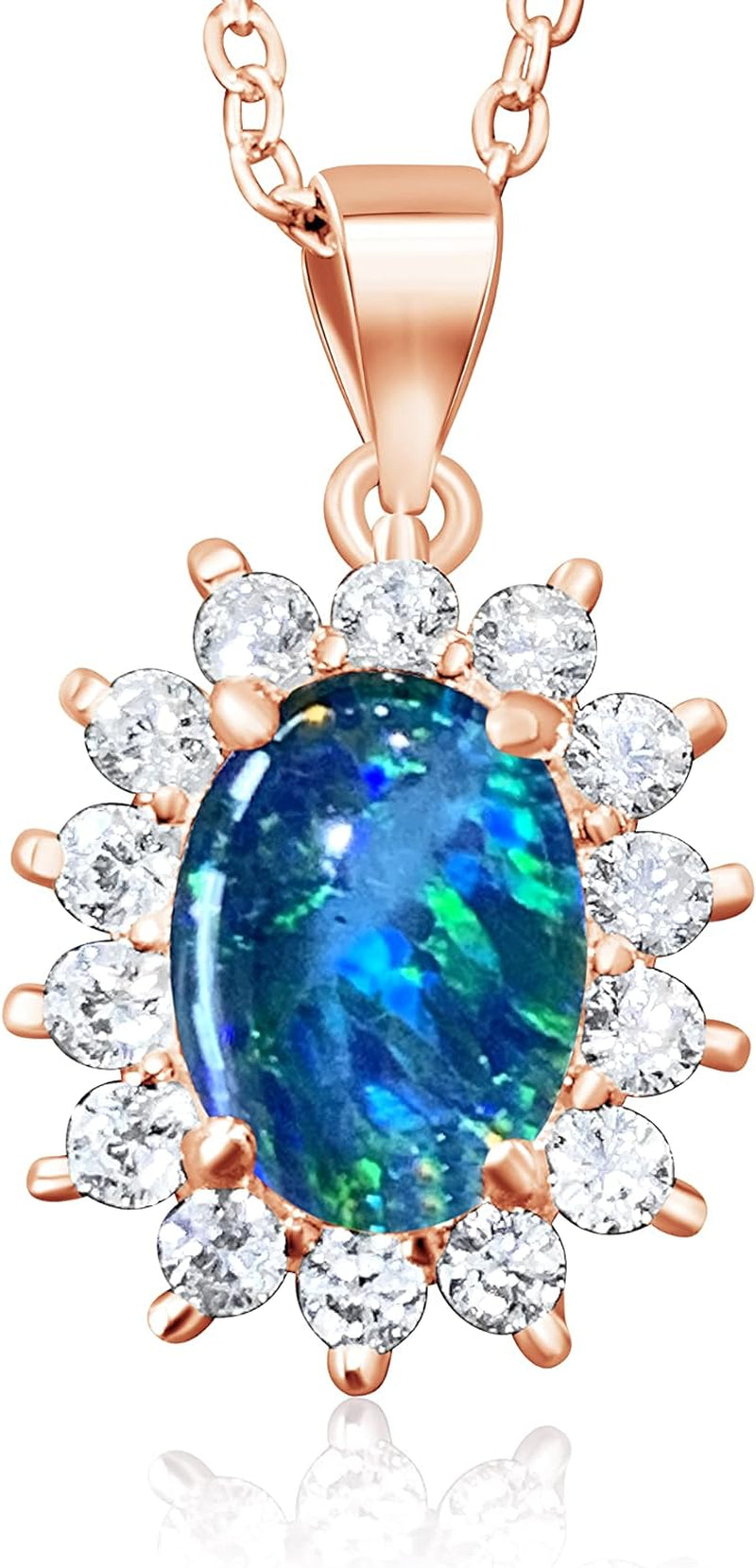 Australia Natural Opals and Gems, Opal Jewellery for Women, 8X6Mm Natural Opal Triplet Sterling Silver Necklace Crystal Halo Cluster Pendant, Birthstone Woman Gift