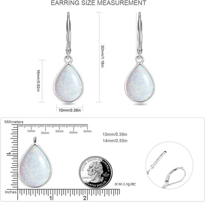 Dangle Earrings for Women Opal: 925 Sterling Silver Leverback Earrings Opal Teardrop Created Drop Opal Earrings for Girls October Birthstone Opal Jewelry Mothers Day Gifts for Mom Valentines Christmas Birthday Jewelry Gifts for Wife Grandma Girlfriend