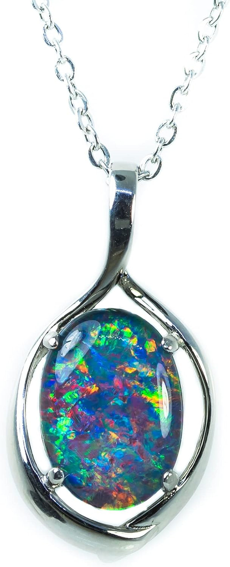 14X10Mm Genuine Multi Colour Australian Triplets Opal Necklace Pendant in Sterling Silver with Gold Plated Women's Opal Jewellery