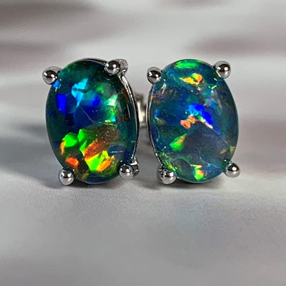 Australia| Opal Jewellery for Women Gifts Multi Colour Opal Sterling Silver Stud Opal Earrings 7X5Mm Natural Opal Triplets October Birthstone Anniversary Birthday Gift