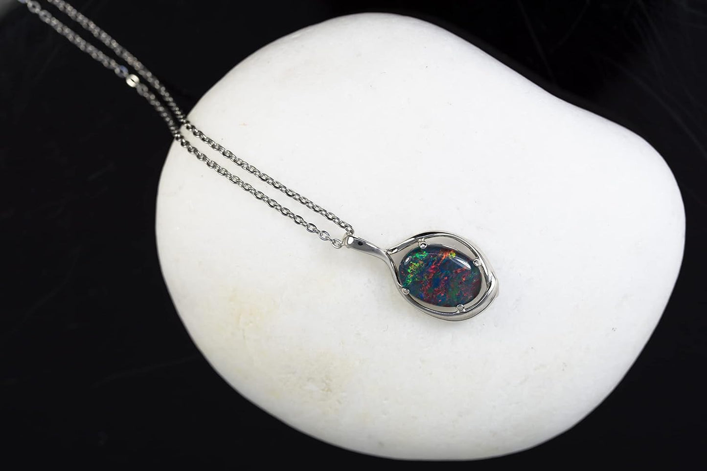 14X10Mm Genuine Multi Colour Australian Triplets Opal Necklace Pendant in Sterling Silver with Gold Plated Women's Opal Jewellery