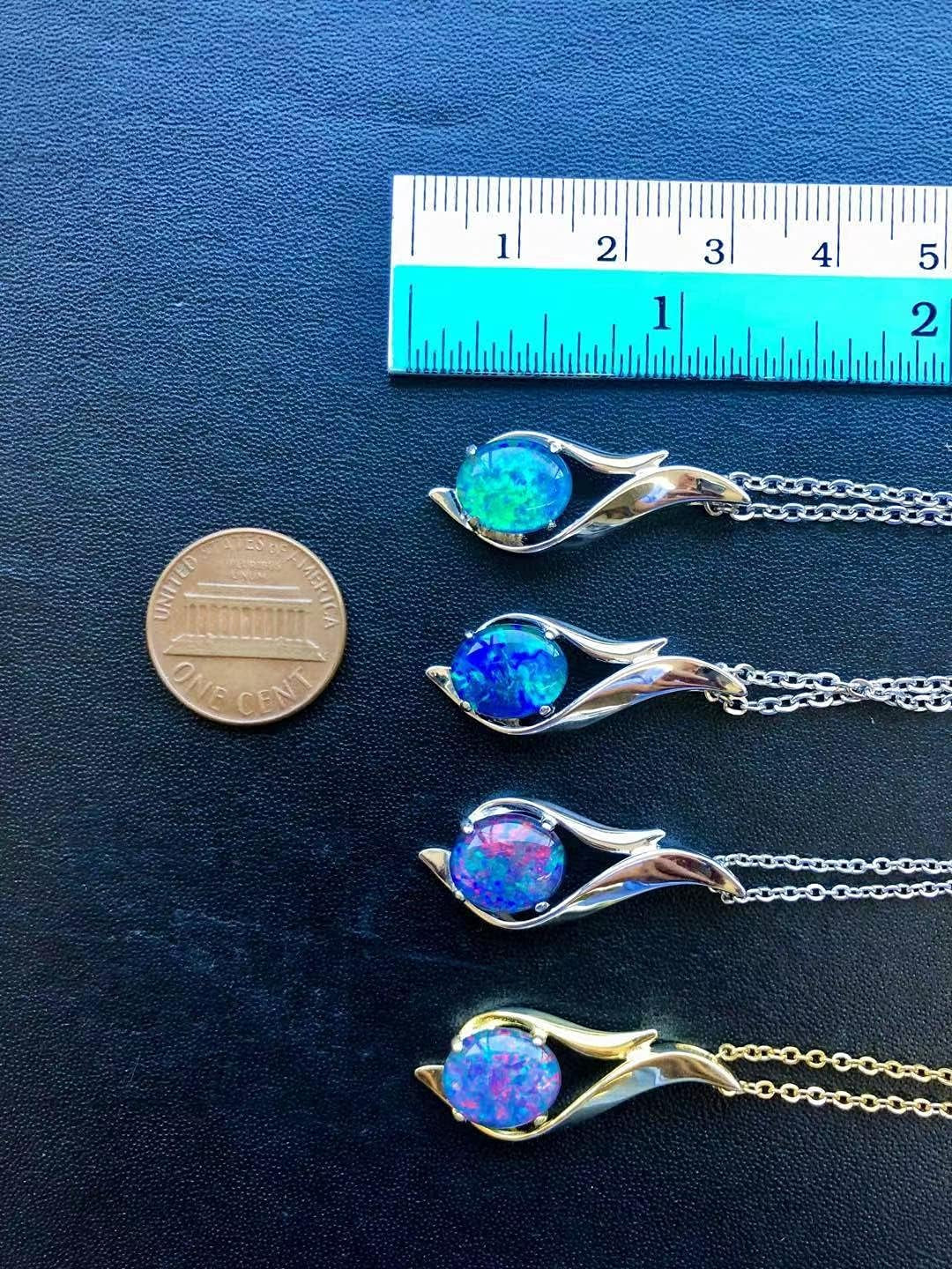 Genuine Opal Necklace - Fire Opal - 11X8 Mm Australian Triplet or Solid Opal Necklace Pendant in 925 Sterling Silver Gold Plated Women'S Jewelry