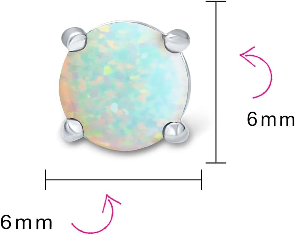 1CT Lab Created Iridescent Pink Blue White Orange Fire Opal round Solitaire Stud Earrings, .925 Sterling Silver, 6MM 4 Prong Basket Set