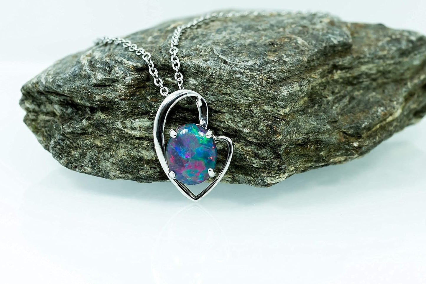 Genuine Triplet Opal Necklace - Australian Triplet Opal 11X9Mm Necklace Pendant in 925 Sterling Silver Gold Plated Women'S Jewelry