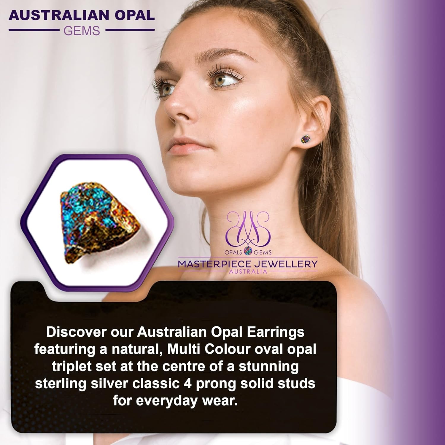 Australia| Opal Jewellery for Women Gifts Multi Colour Opal Sterling Silver Stud Opal Earrings 7X5Mm Natural Opal Triplets October Birthstone Anniversary Birthday Gift