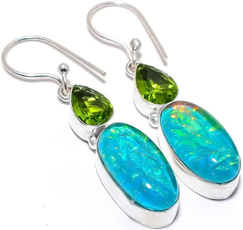 Australian Triplet Fire Opal, Earring 925 Sterling Silver Jewelry Earring 1.9" AS-2327