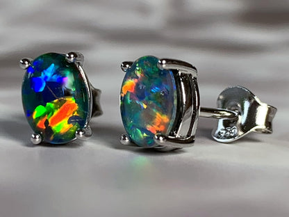 Australia| Opal Jewellery for Women Gifts Multi Colour Opal Sterling Silver Stud Opal Earrings 7X5Mm Natural Opal Triplets October Birthstone Anniversary Birthday Gift