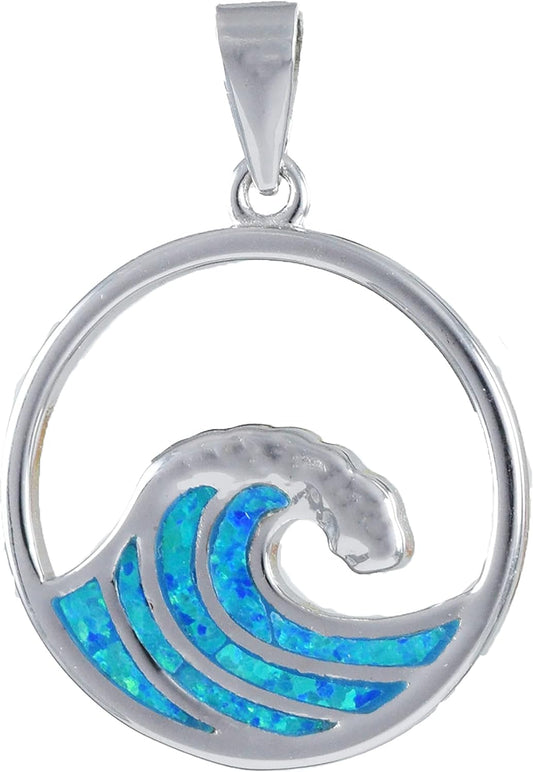 Unique Hawaiian Blue Opal Ocean Wave Necklace, Sterling Silver Blue Opal Wave Pendant