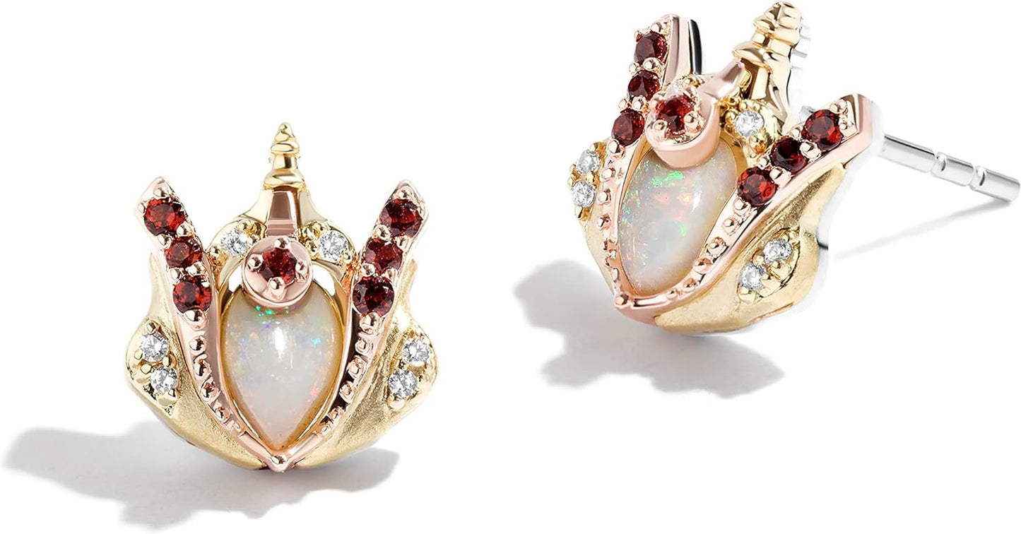 Fine Jewellery, Earrings in Sterling Silver, 10K Yellow and Rose Gold with 1/20 CT Diamonds and Australian Opal