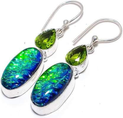 Australian Triplet Fire Opal, Earring 925 Sterling Silver Jewelry Earring 1.9" AS-2352