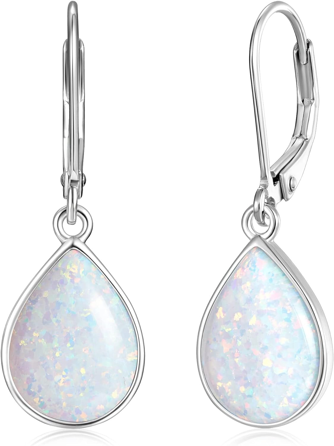 Dangle Earrings for Women Opal: 925 Sterling Silver Leverback Earrings Opal Teardrop Created Drop Opal Earrings for Girls October Birthstone Opal Jewelry Mothers Day Gifts for Mom Valentines Christmas Birthday Jewelry Gifts for Wife Grandma Girlfriend