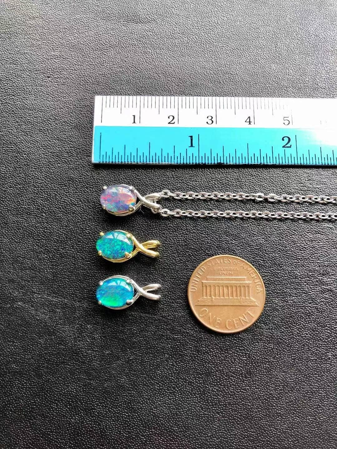 Genuine Opal Jewelry - Dainty Australian Triplets Opal Necklace Pendant in Sterling Silver White Gold Plated Women'S Jewelry