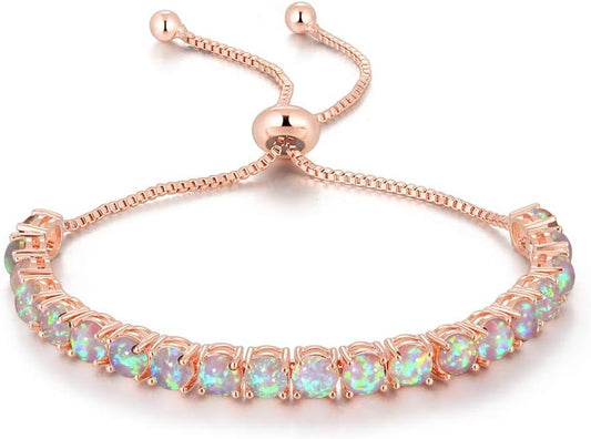 Adjustable Silver Plated Australian Opal Tennis Bracelet - Fashion Jewelry Gift dipped in rose gold plating 