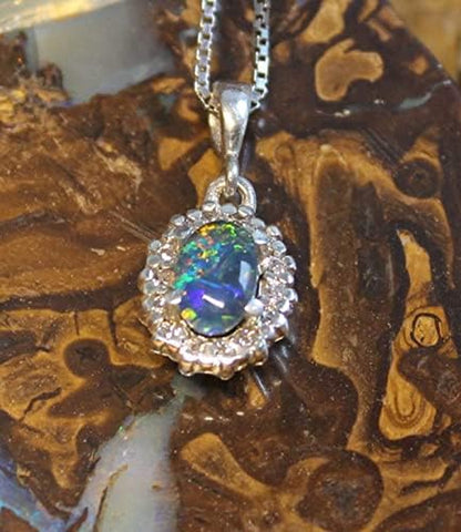 Silver Opal Jewellery for Women Halo Opal Triplet 7X5Mm Oval Silver Pendant Opal Necklace Sterling Silver Necklace Chain 45-50Cm Birthstone