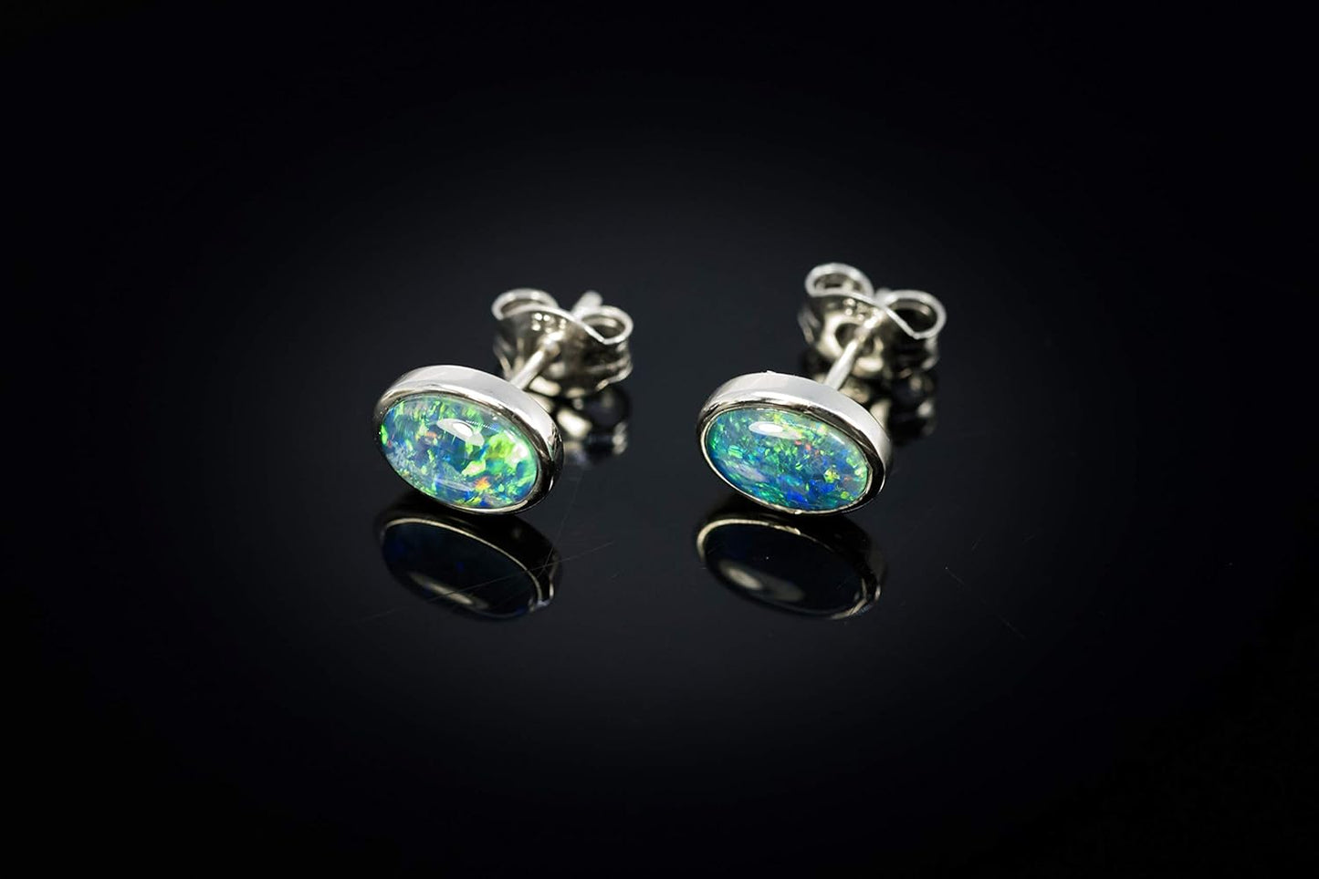 Genuine Opal Earrings - Australian Triplets Opal Earrings Stud - White Gold Plated on Sterling Silver - Women's opal Jewellery