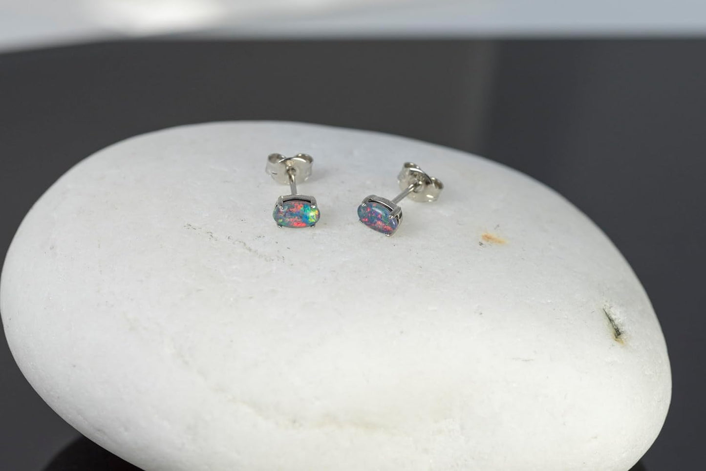 GENUINE Dainty Australian Triplet Opal Earring (More Red) in Sterling Silver White Gold Plated Women'S Jewellery