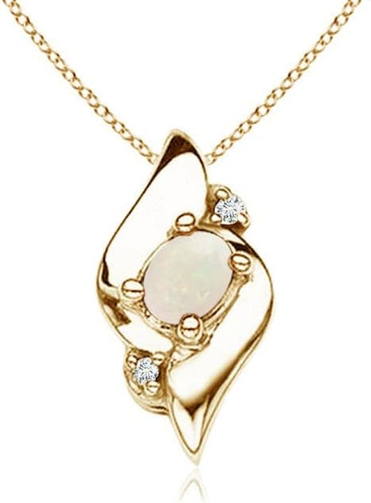 Natural Shell Style Opal and Diamond Pendant Necklace in Sterling Silver (Size-4X3Mm) | October Birthstone