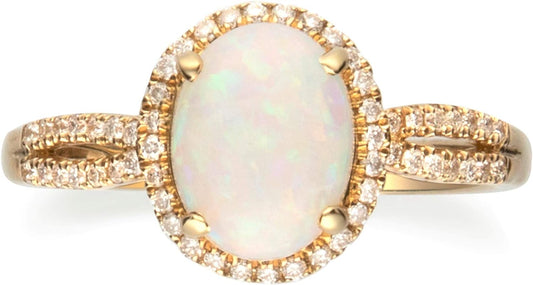 10K Yellow Gold Natural Australian Opal Ring with Real Diamonds | Ethically, Authentically & Organically Sourced (Oval) Shaped Opal Hand-Crafted