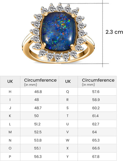 Opal Halo Engagement Ring for Women in 14K Gold Plated 925 Sterling Silver Opal Jewellery for Women, Wedding Rings, October Birthstone Available Sizes J-V