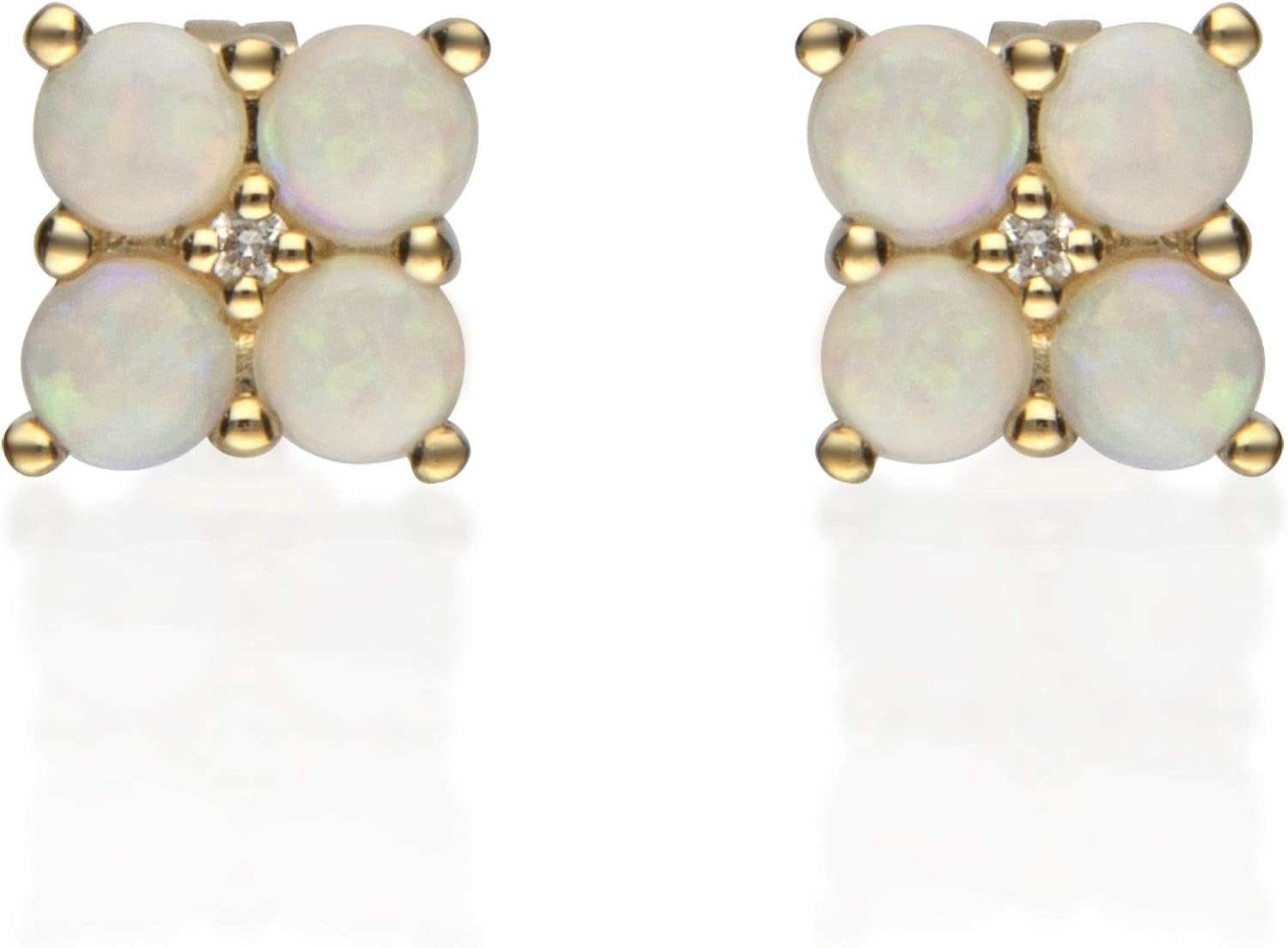 14K Yellow Gold Natural Australian Opal Earrings with Diamonds (Round-Cut) Shaped (GJ3476E-OA)