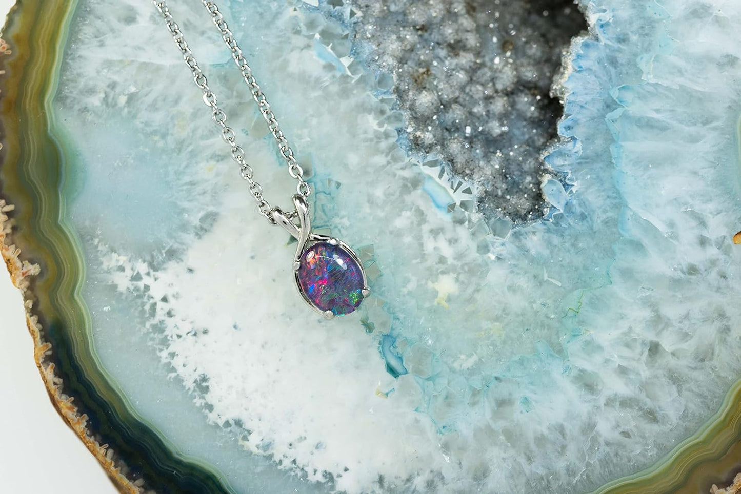 GENUINE Fire Opal - 9X7Mm Australian Triplet Opal Pendant Necklace in Sterling Silver Gold Plated Women'S Opal Jewellery