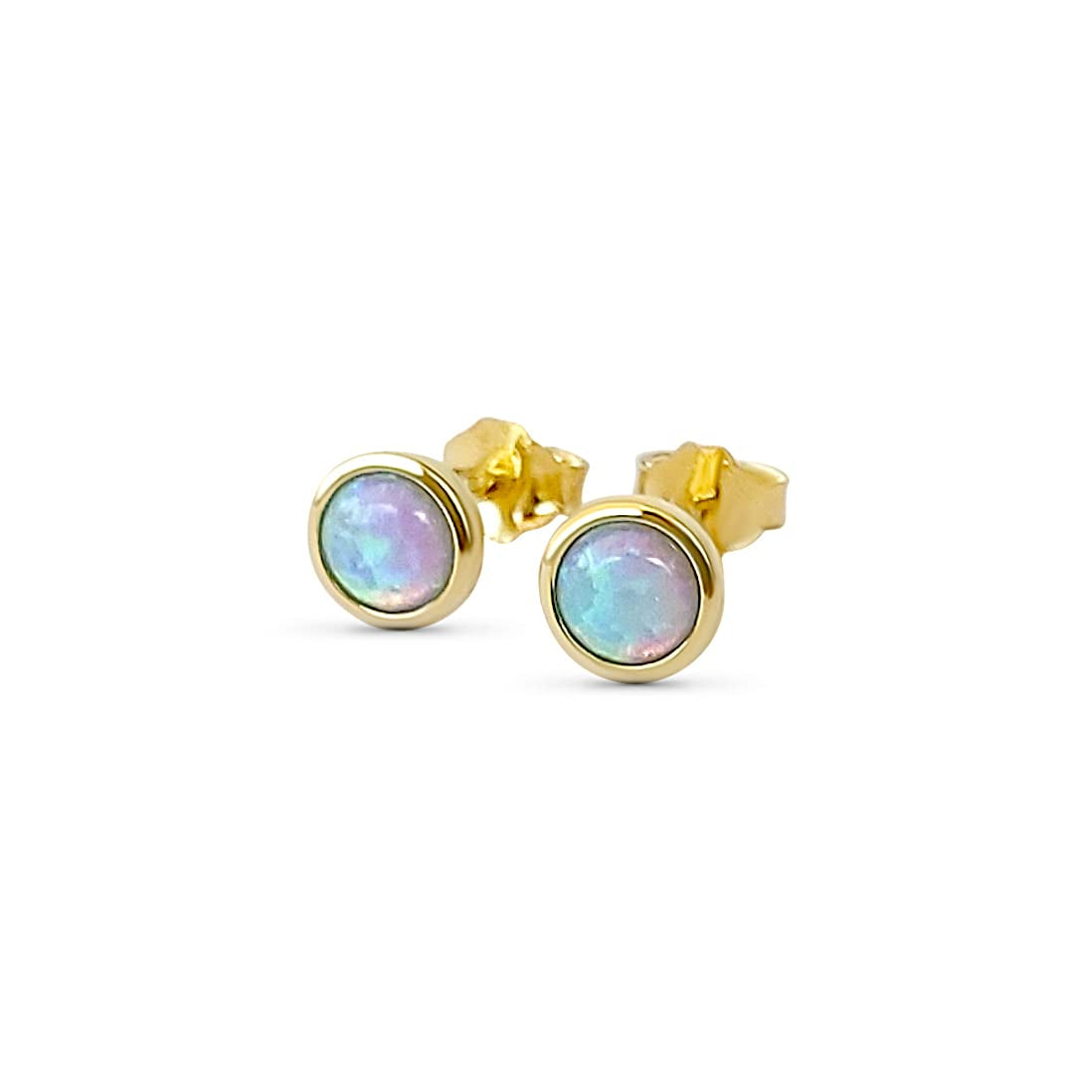 Light Blue Opal Earrings - 6Mm Gold Plated Stud Earrings - Minimalist Opal Studs Earrings