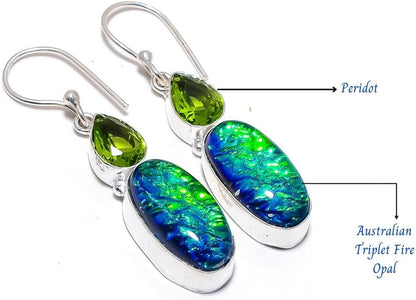 Australian Triplet Fire Opal, Earring 925 Sterling Silver Jewelry Earring 1.9" AS-2352