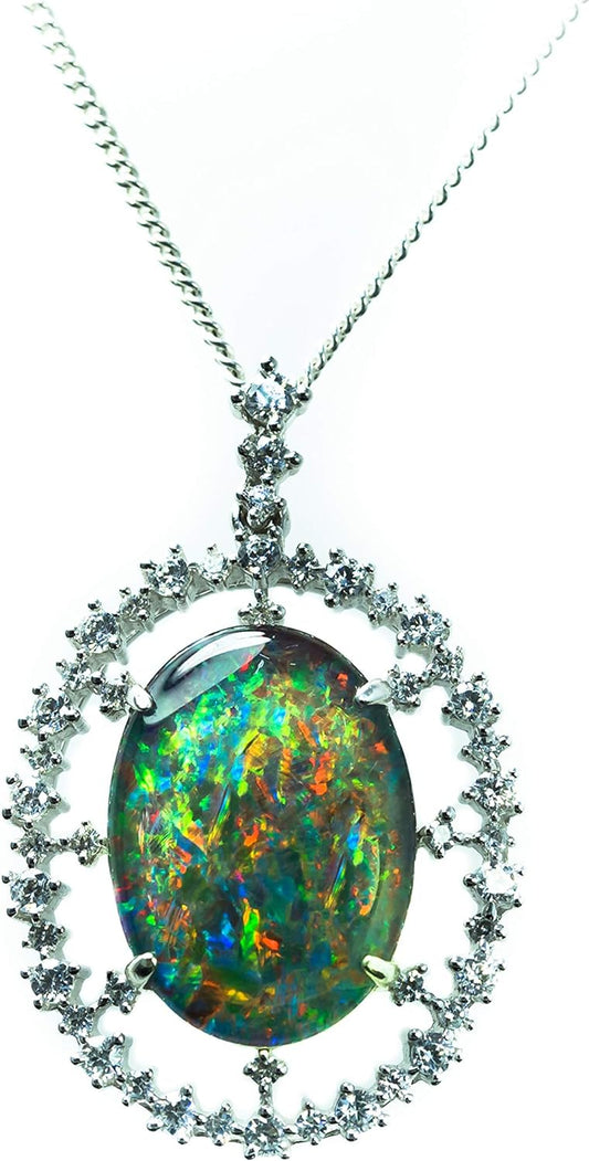 Genuine18X13Mm Australian Triplets Opal Necklace Pendant in Sterling Silver White Gold Plated Women's Opal Jewellery